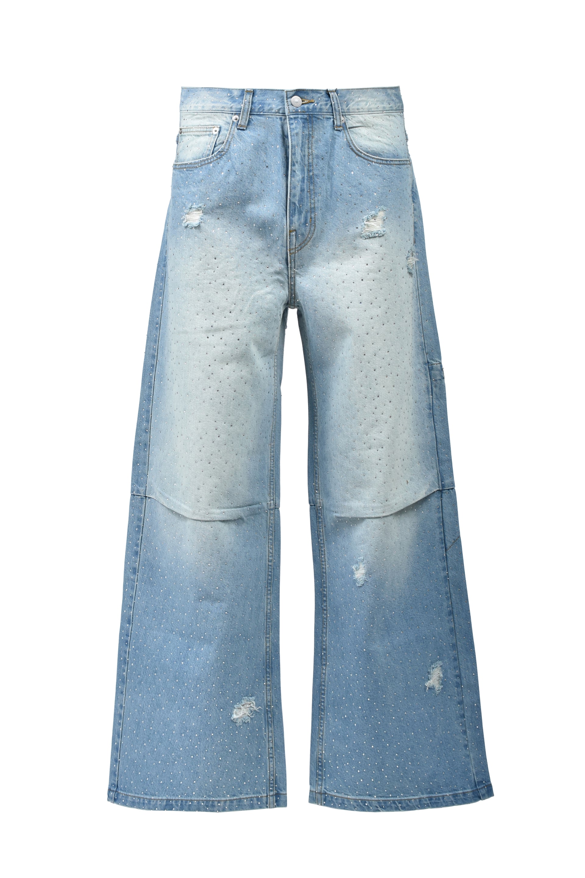 SCRIPT LOGO FADE RHINESTONE DENIM PANTS / IND