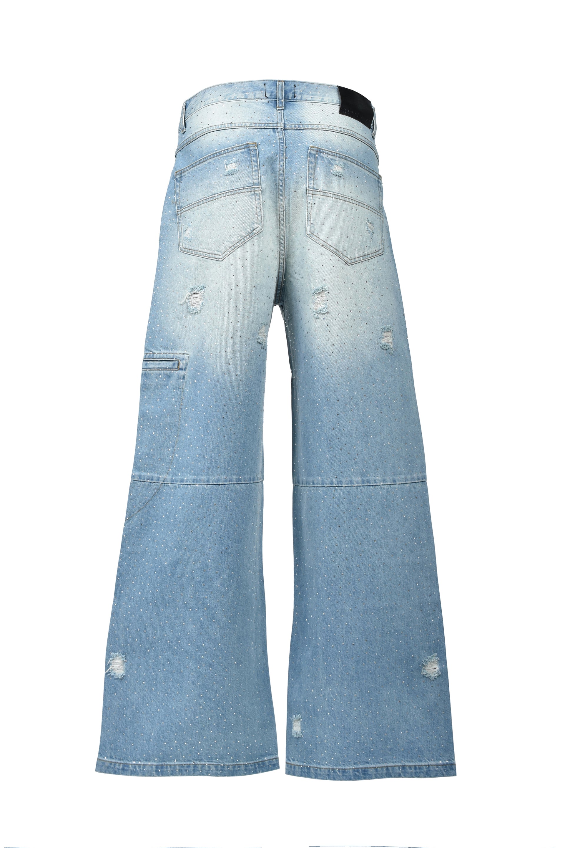 SCRIPT LOGO FADE RHINESTONE DENIM PANTS / IND