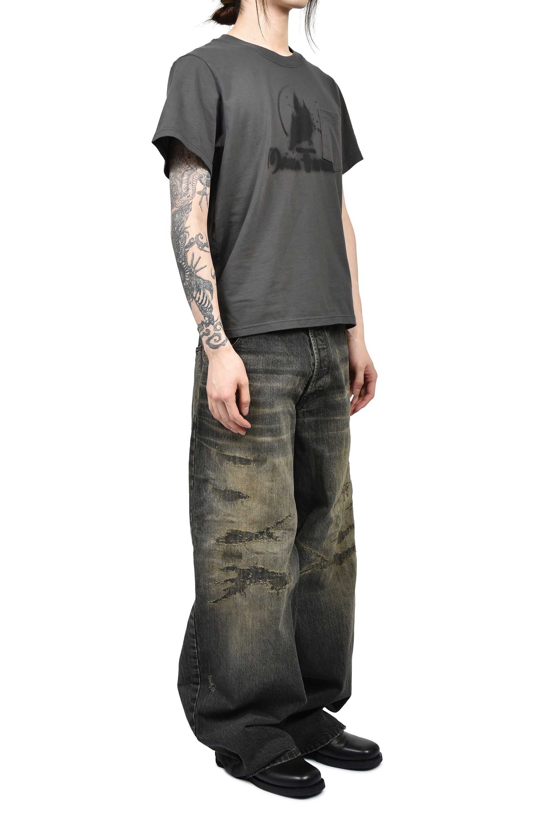 KAMIYA SS26 SUPER BAGGY REPAIRED JEANS / BLK - NUBIAN