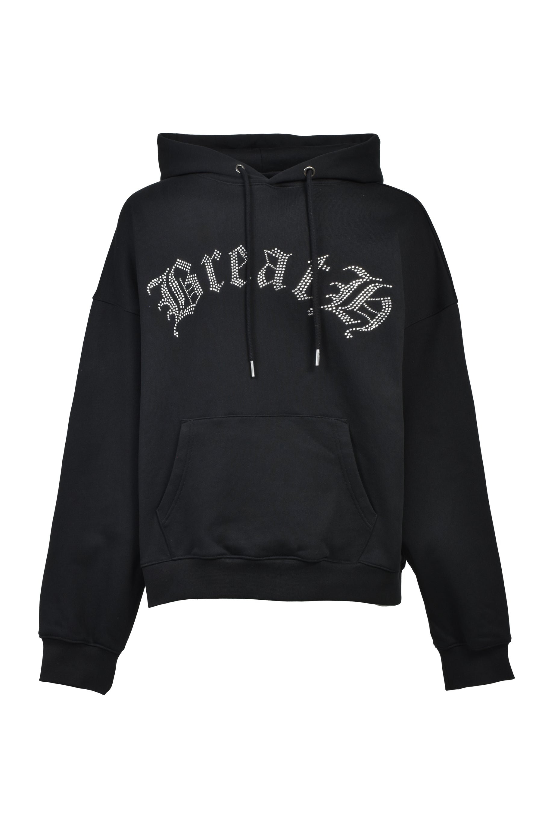 BREATH OLD ENGLISH LOGO RHINESTONE HOODIE / BLK