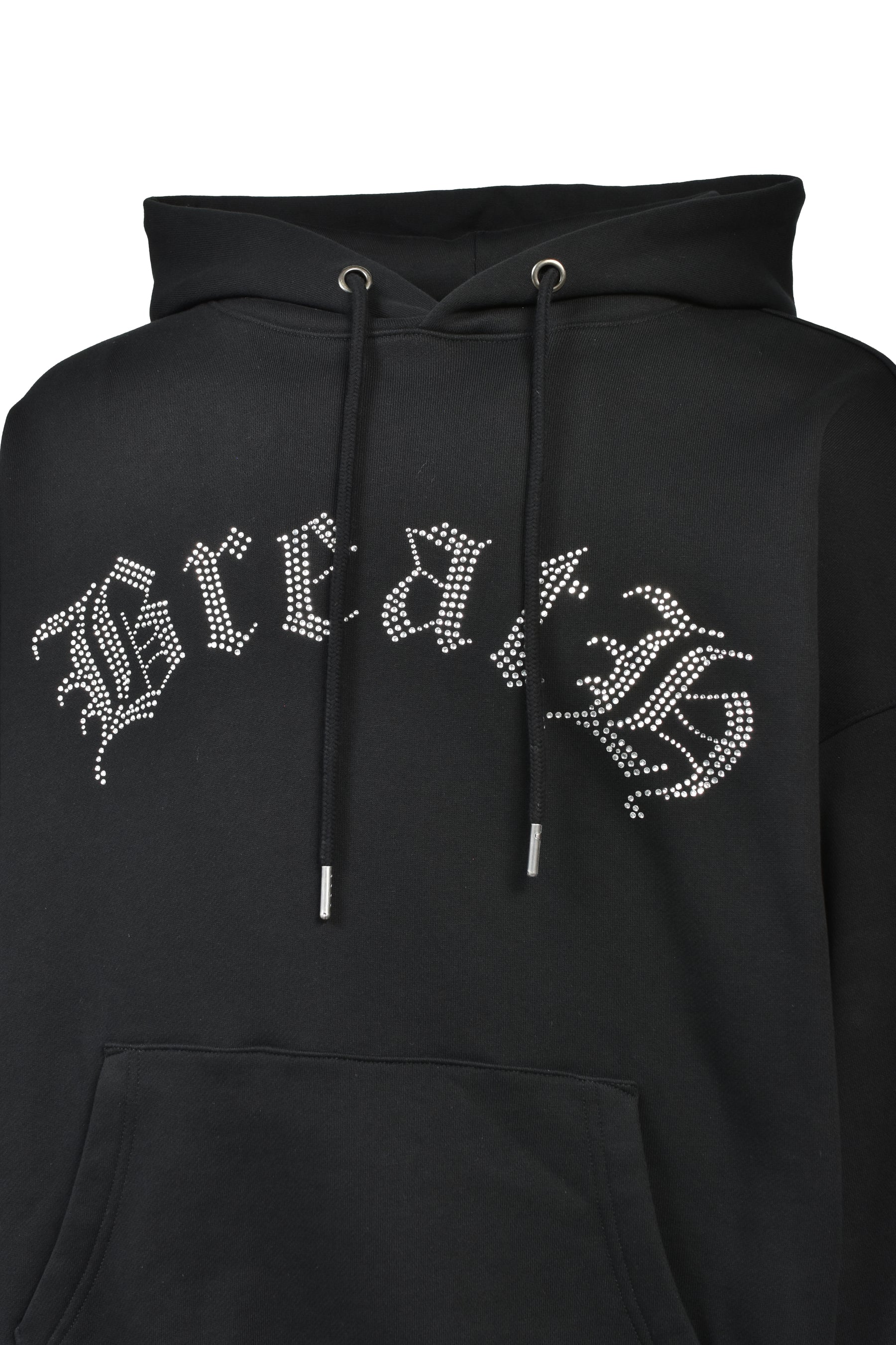 BREATH OLD ENGLISH LOGO RHINESTONE HOODIE / BLK