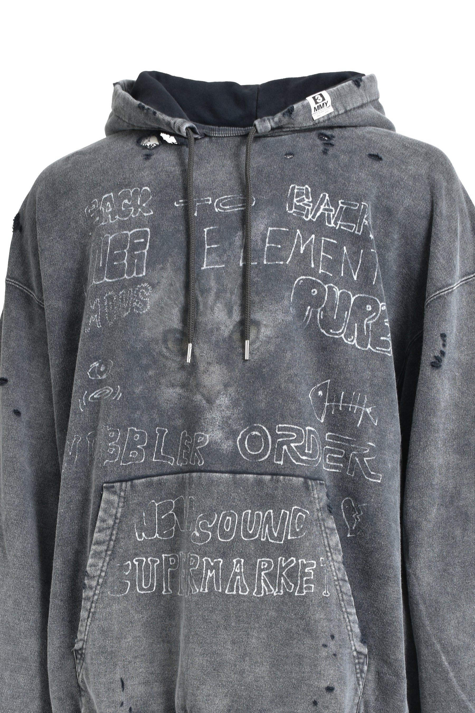 BLEACHED HOODIE / BLK