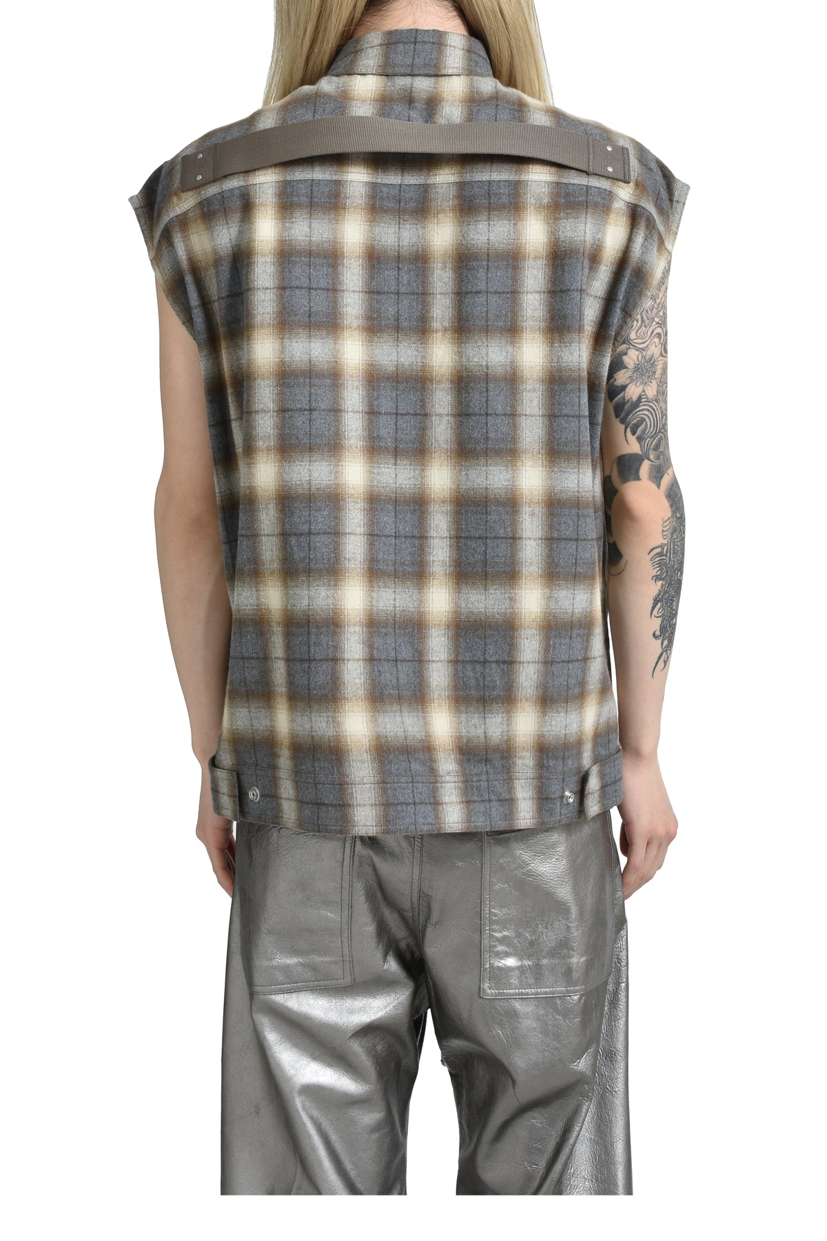 SLEEVELESS JUMBO OUTERSHIRT / GRY PLAID