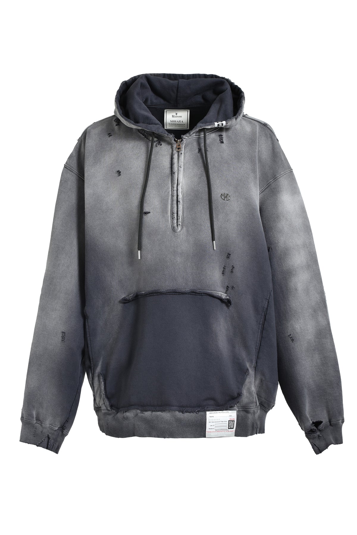 SUN FADED HALF ZIP HOODIE / BLK