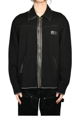 LEATHER TRIM ZIPPED BLOUSON / BLK