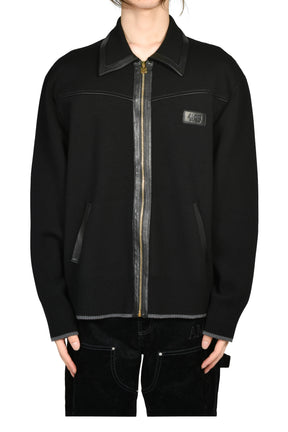 LEATHER TRIM ZIPPED BLOUSON / BLK