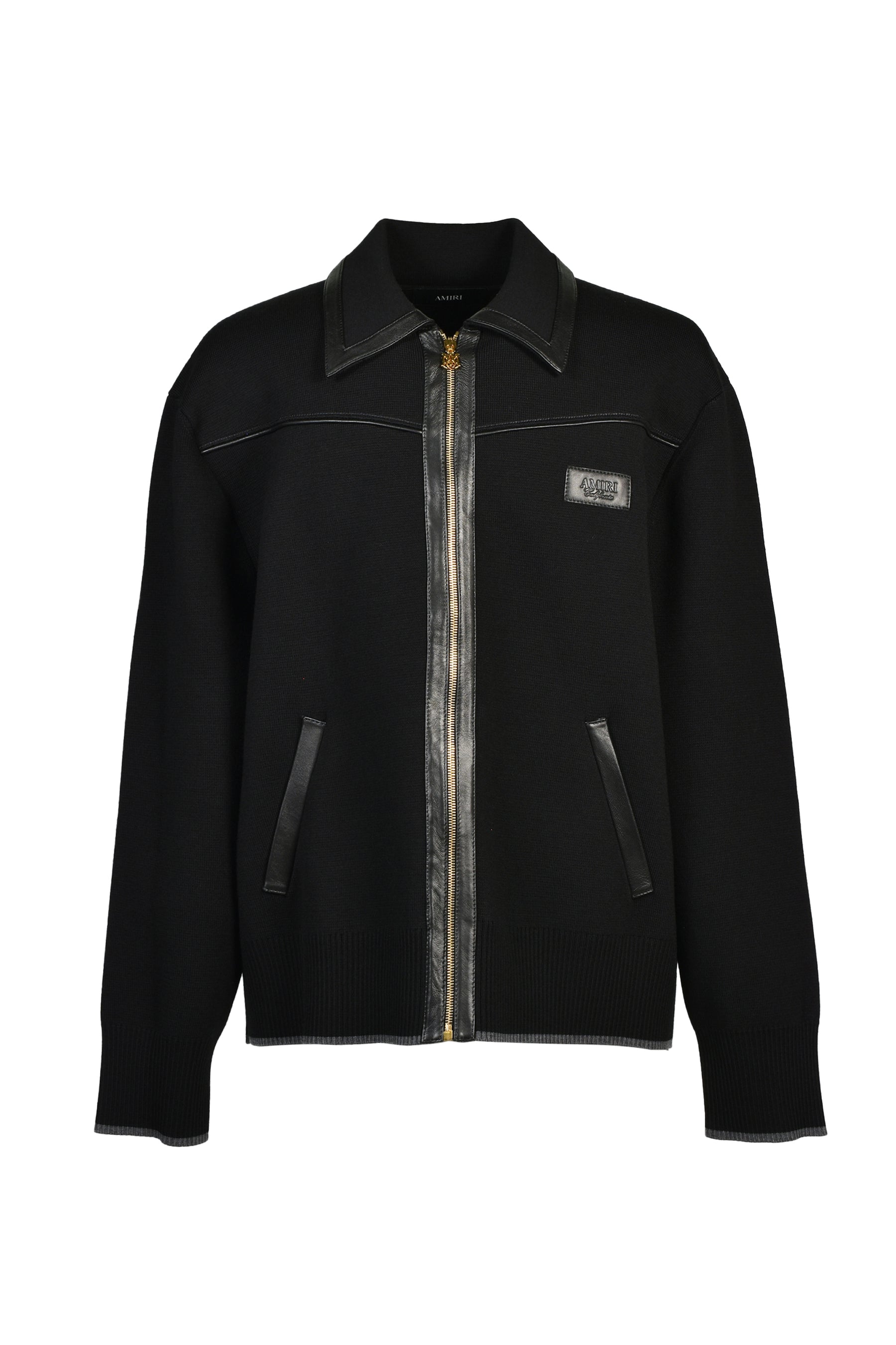 LEATHER TRIM ZIPPED BLOUSON / BLK