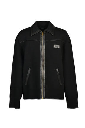 LEATHER TRIM ZIPPED BLOUSON / BLK