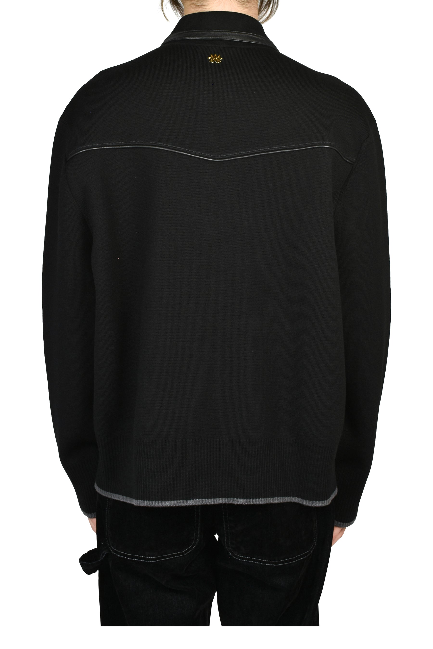 LEATHER TRIM ZIPPED BLOUSON / BLK
