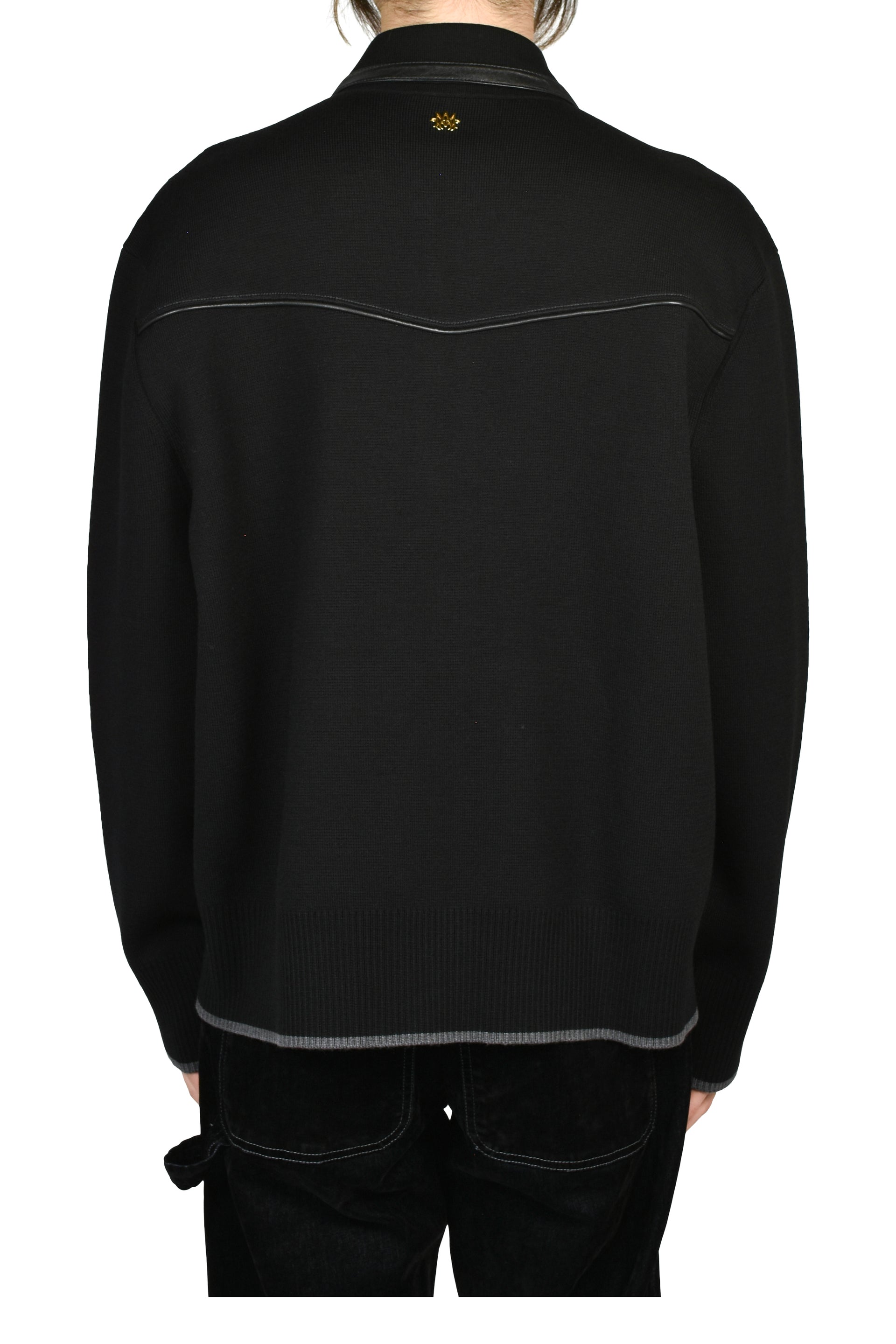 LEATHER TRIM ZIPPED BLOUSON / BLK