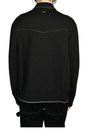 LEATHER TRIM ZIPPED BLOUSON / BLK