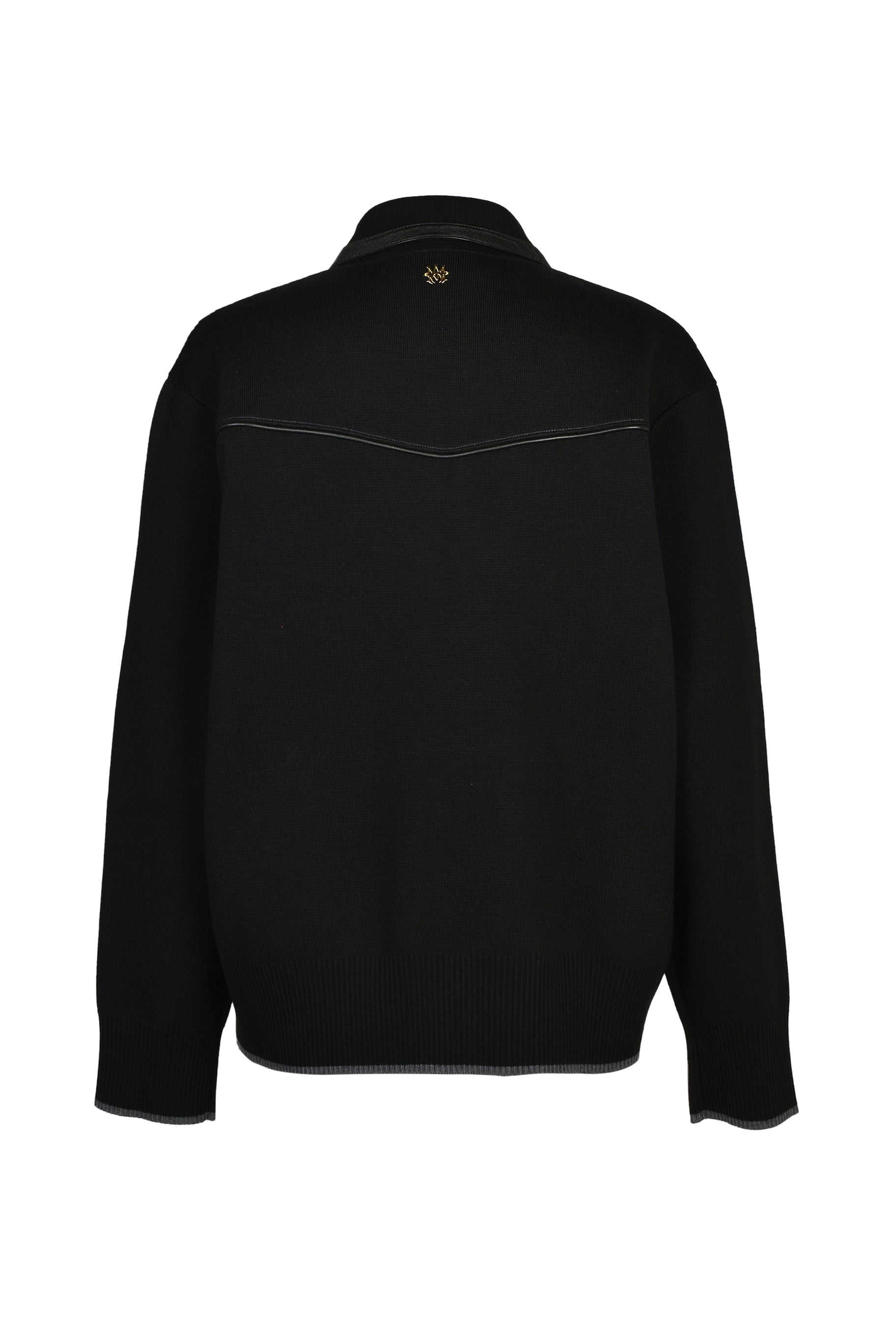 LEATHER TRIM ZIPPED BLOUSON / BLK