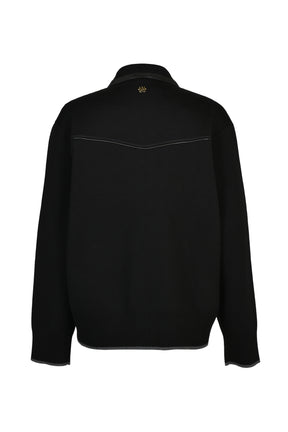 LEATHER TRIM ZIPPED BLOUSON / BLK