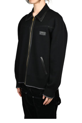 LEATHER TRIM ZIPPED BLOUSON / BLK