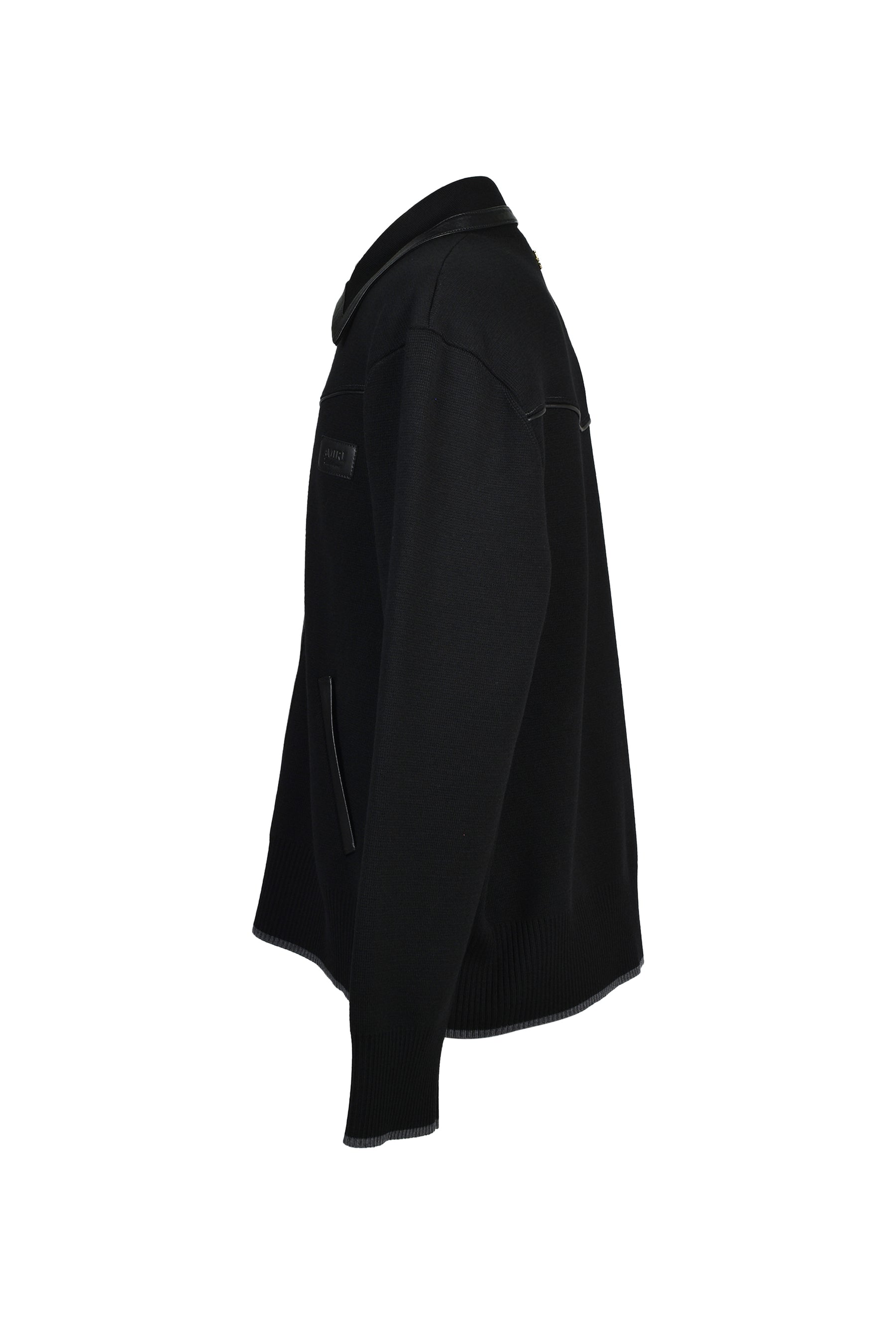 LEATHER TRIM ZIPPED BLOUSON / BLK