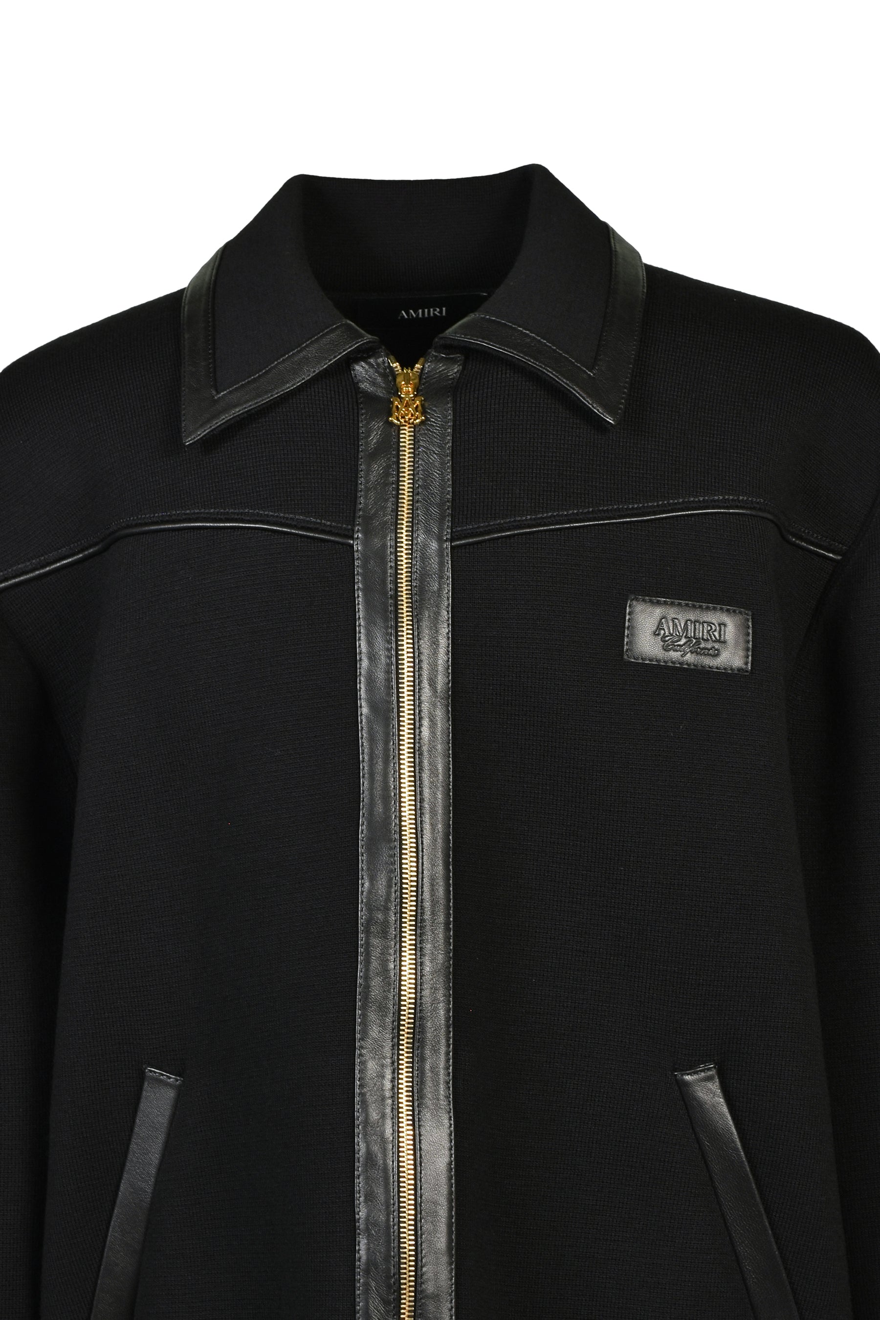 LEATHER TRIM ZIPPED BLOUSON / BLK