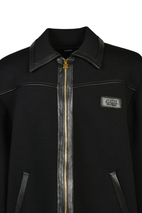 LEATHER TRIM ZIPPED BLOUSON / BLK