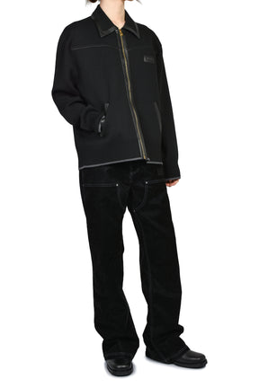 LEATHER TRIM ZIPPED BLOUSON / BLK