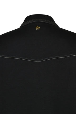 LEATHER TRIM ZIPPED BLOUSON / BLK