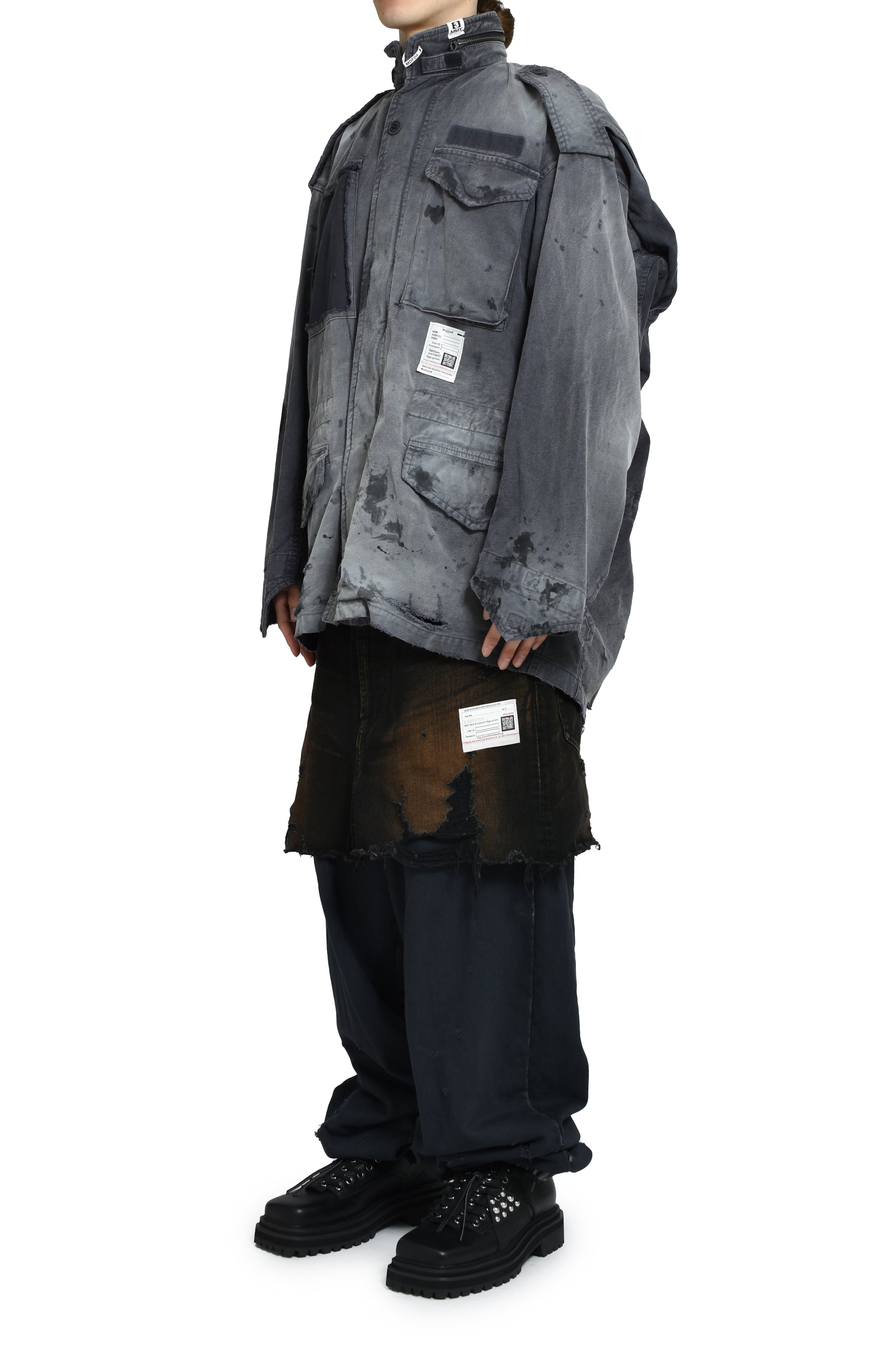 DISTRESSED M-65 JACKET / BLK