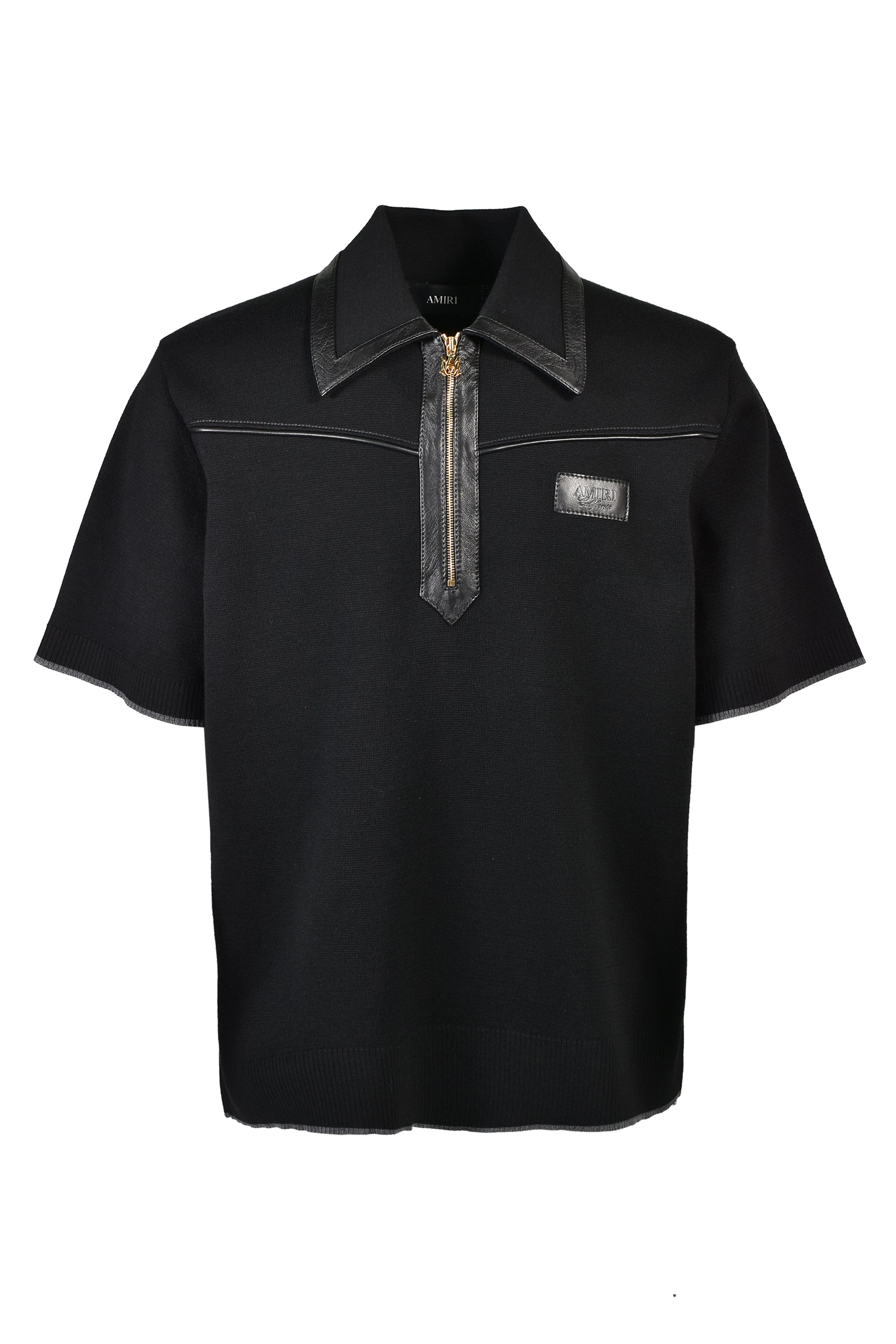 AMIRI （アミリ）　ピーコート AMIRI アミリ FW26 LEATHER TRIM KNIT ZIPPED POLO / BLK - NUBIAN