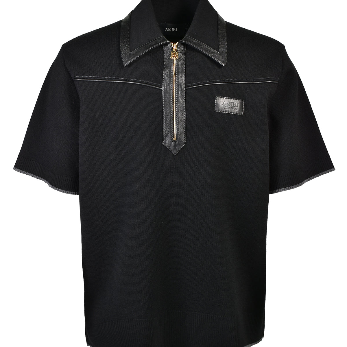AMIRI アミリ FW26 LEATHER TRIM KNIT ZIPPED POLO / BLK - NUBIAN