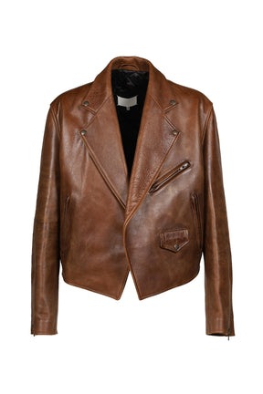 BIKER LEATHER JACKET / COGNAC