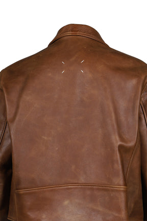 BIKER LEATHER JACKET / COGNAC