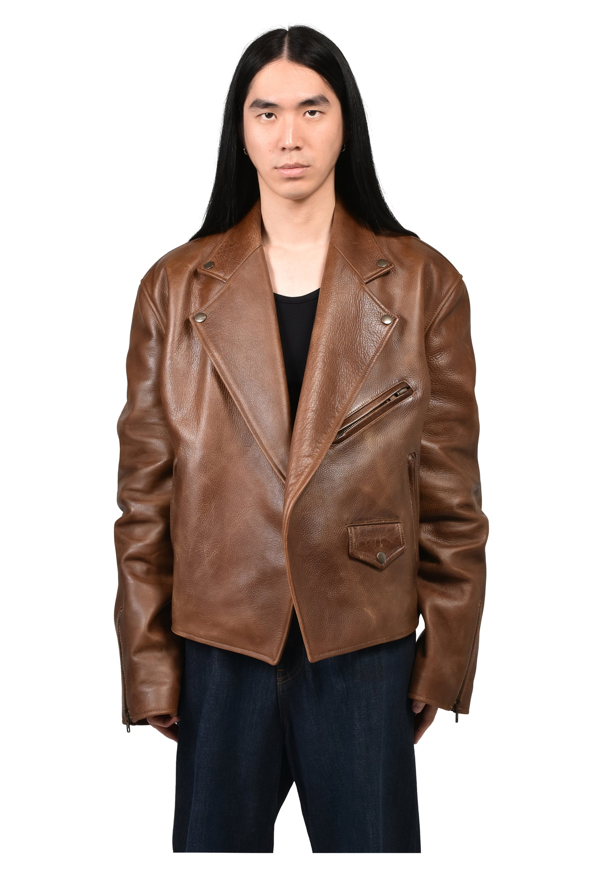 BIKER LEATHER JACKET / COGNAC
