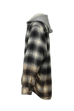DISTRESSED HOODED CHECKED SHIRT / BLK