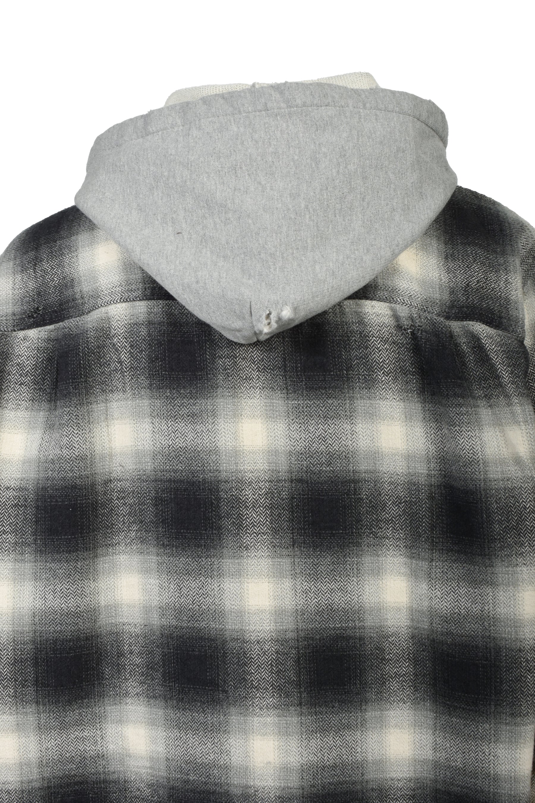 DISTRESSED HOODED CHECKED SHIRT / BLK