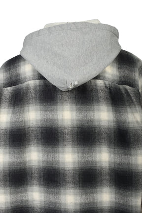 DISTRESSED HOODED CHECKED SHIRT / BLK