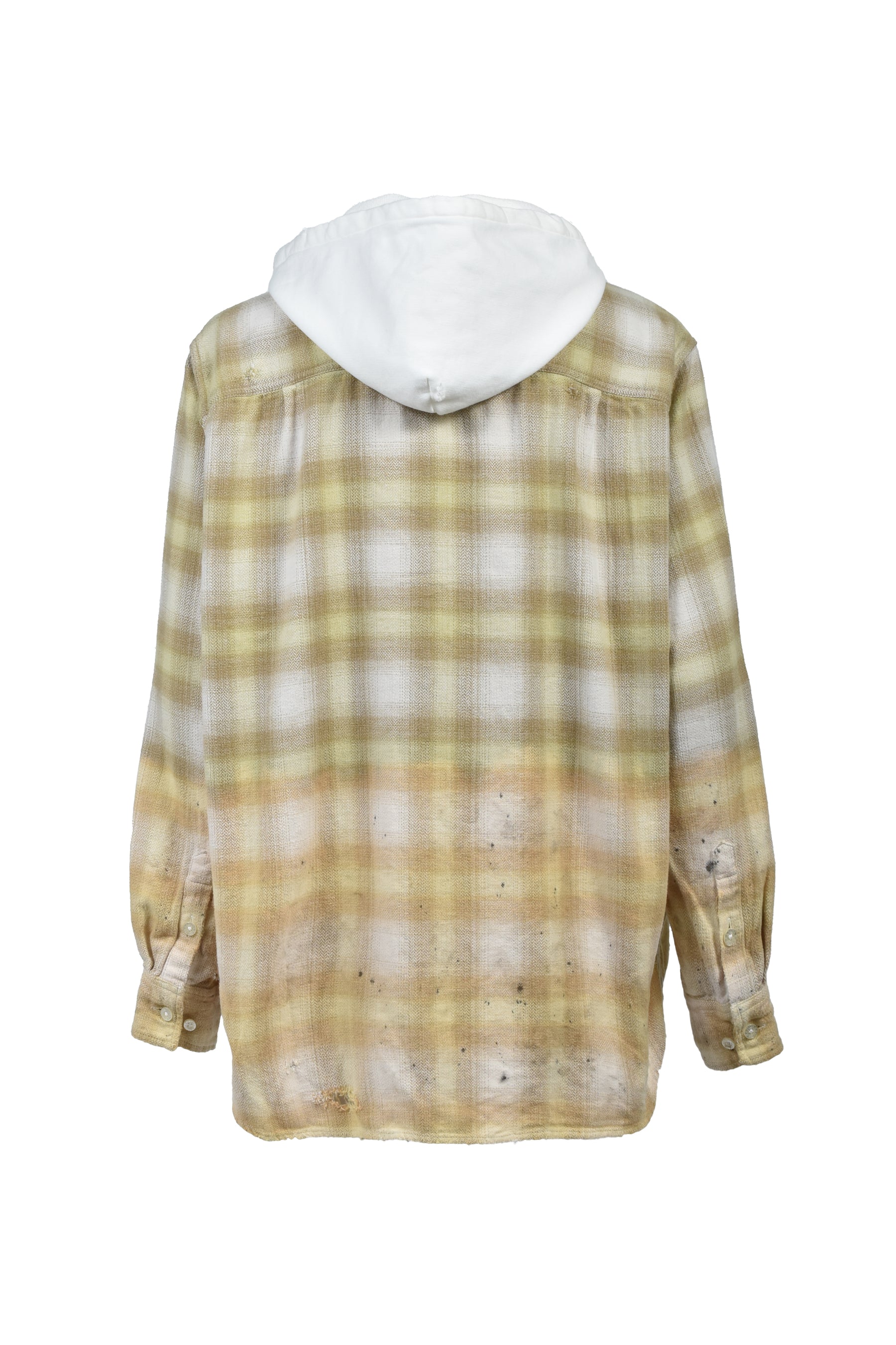 DISTRESSED HOODED CHECKED SHIRT / YEL