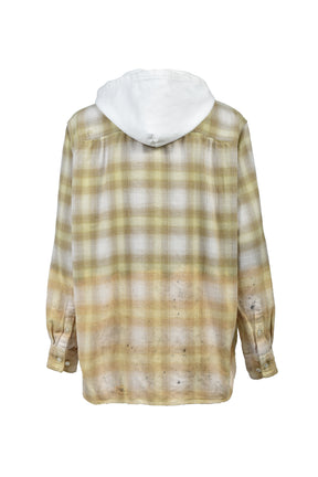 DISTRESSED HOODED CHECKED SHIRT / YEL
