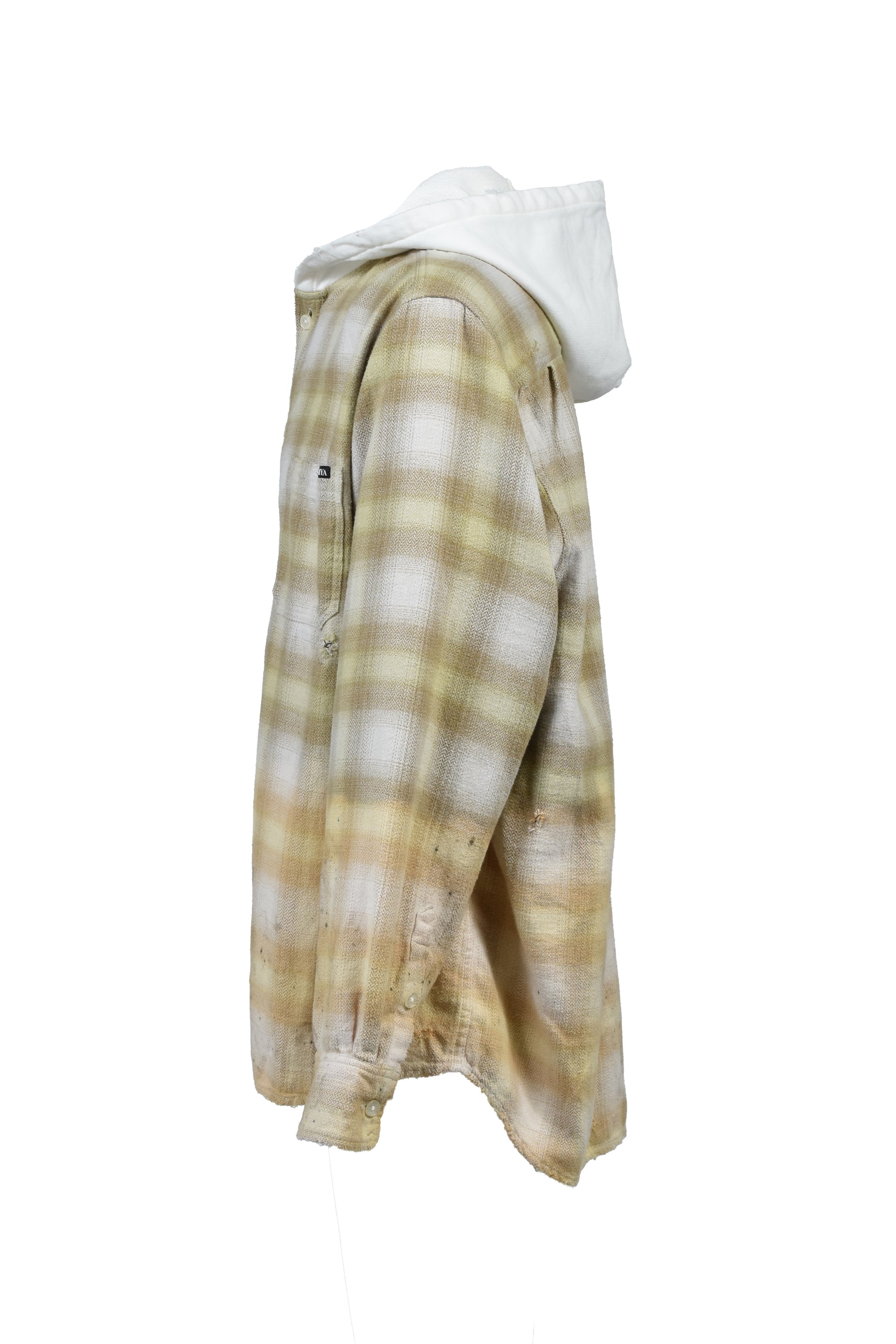 DISTRESSED HOODED CHECKED SHIRT / YEL
