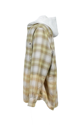 DISTRESSED HOODED CHECKED SHIRT / YEL