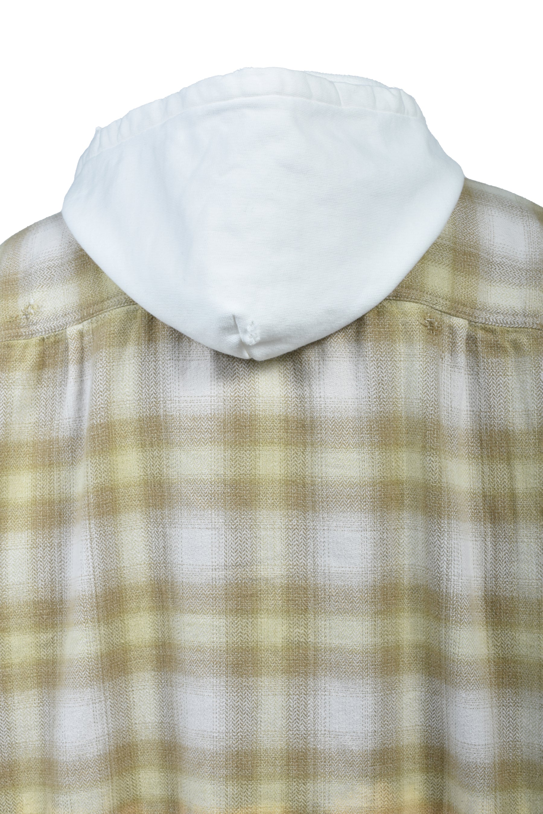 DISTRESSED HOODED CHECKED SHIRT / YEL
