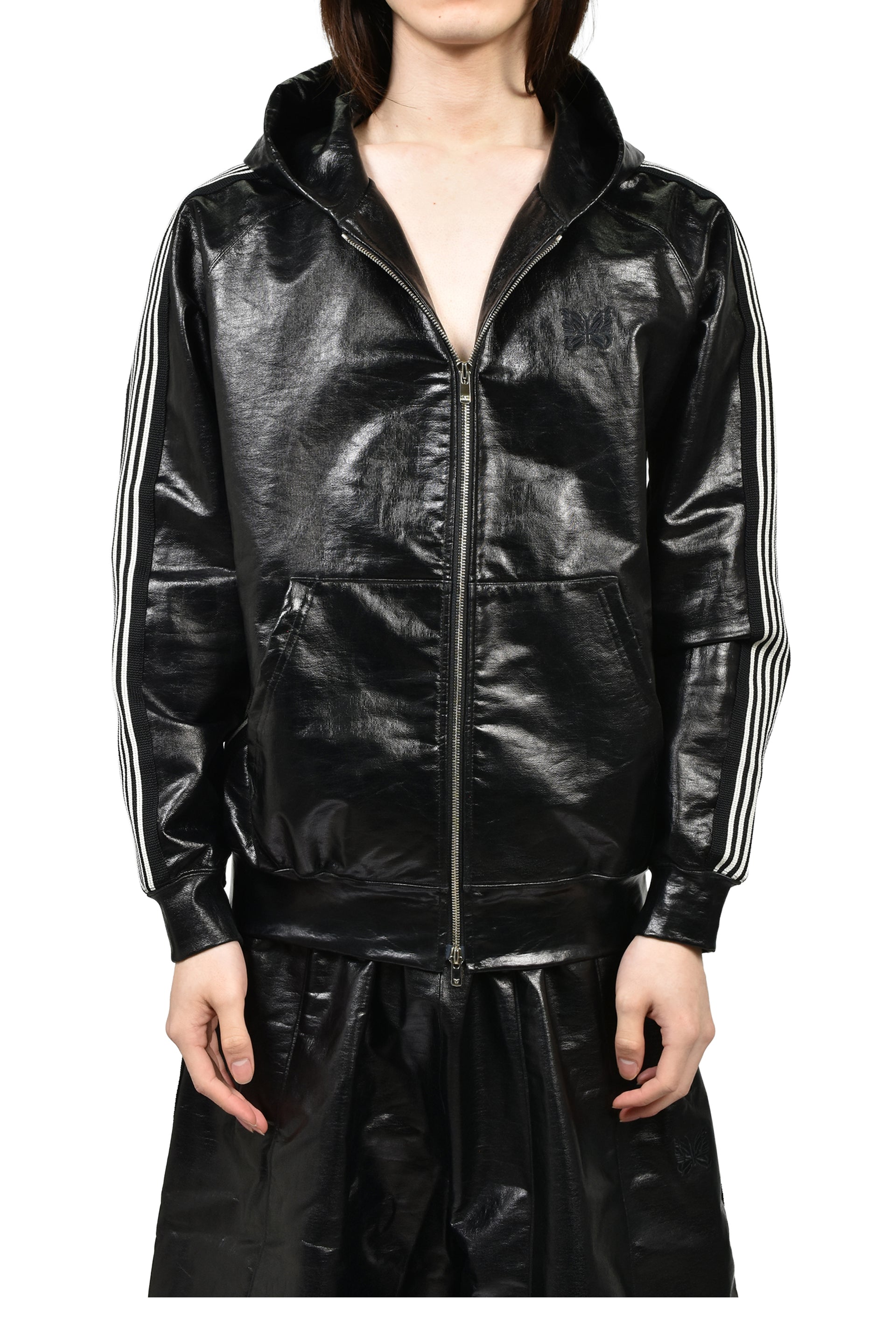 ZIPPED TRACK HOODY - COTTON JERSEY / COATING (EXCLUSIVE) / BLK