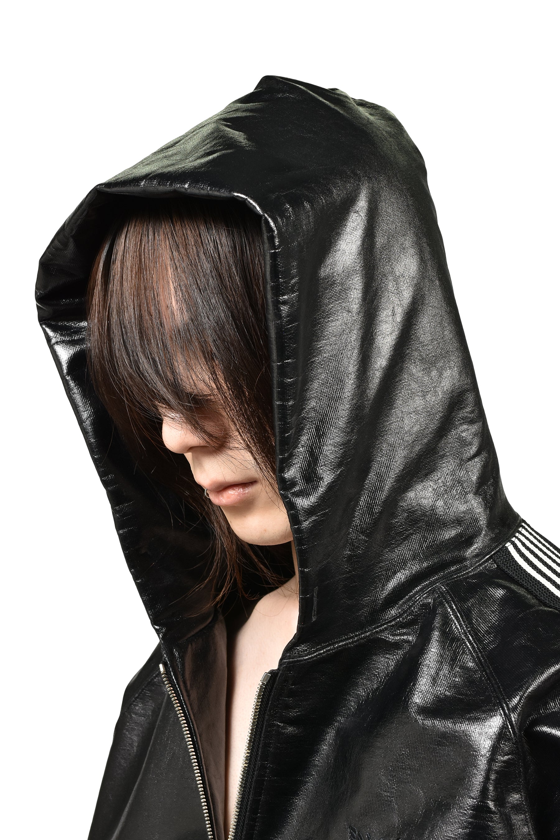 ZIPPED TRACK HOODY - COTTON JERSEY / COATING (EXCLUSIVE) / BLK