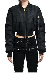 FITTED DOUBLE ZIP BOMBER JACKET / BLK
