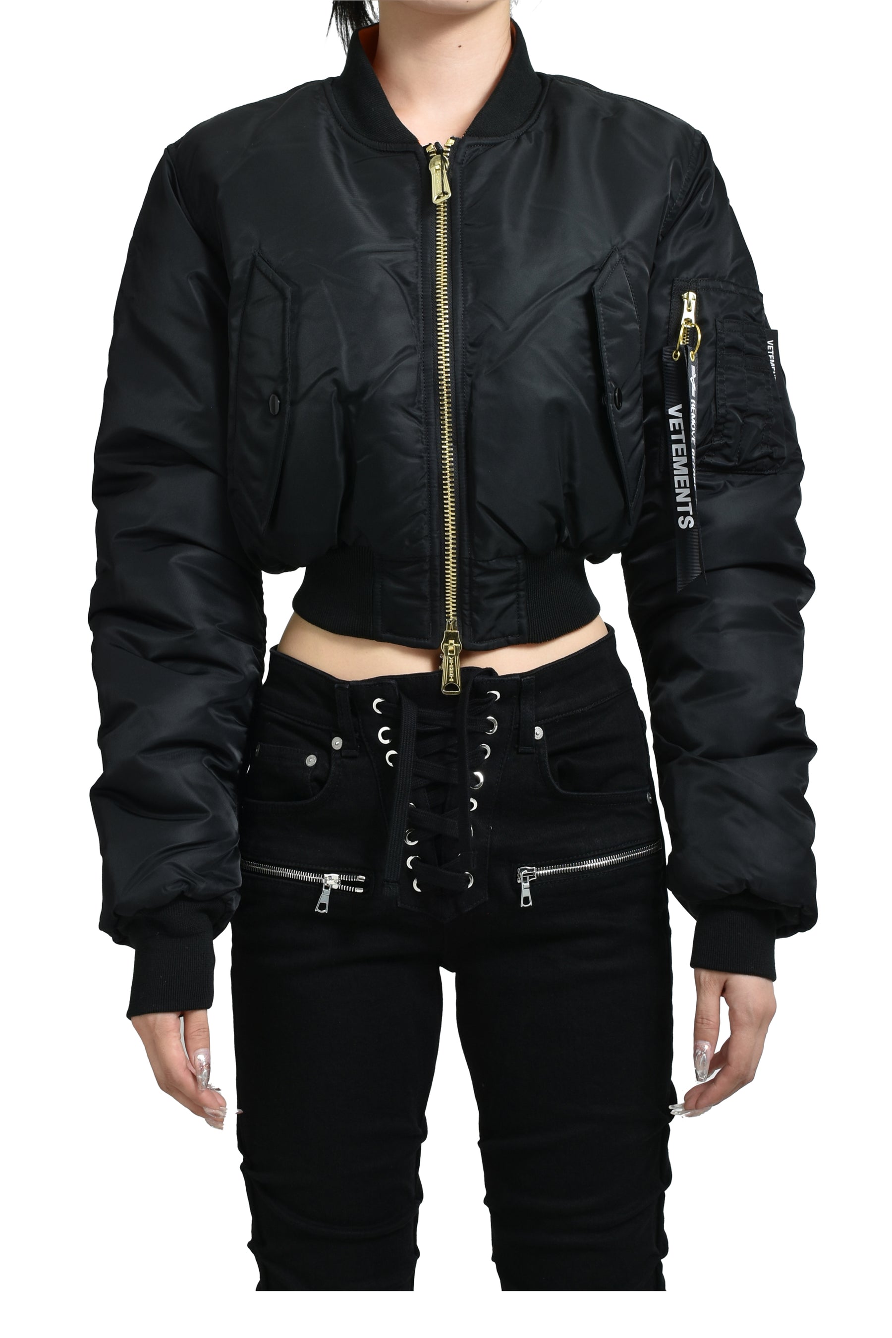 FITTED DOUBLE ZIP BOMBER JACKET / BLK