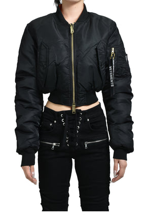 FITTED DOUBLE ZIP BOMBER JACKET / BLK