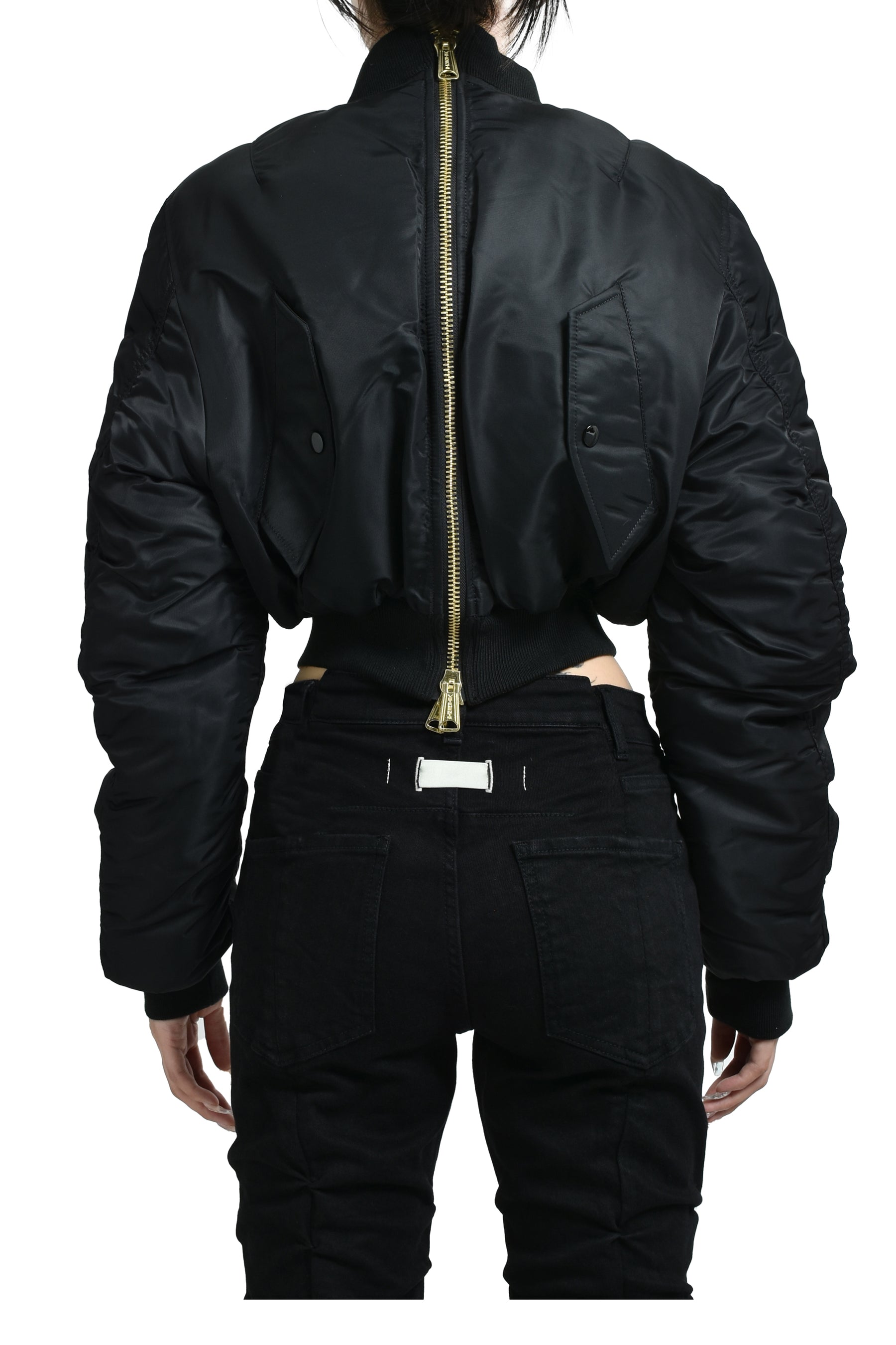 FITTED DOUBLE ZIP BOMBER JACKET / BLK