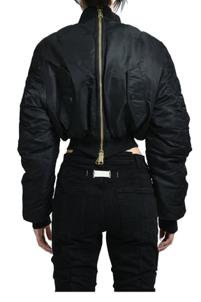 FITTED DOUBLE ZIP BOMBER JACKET / BLK