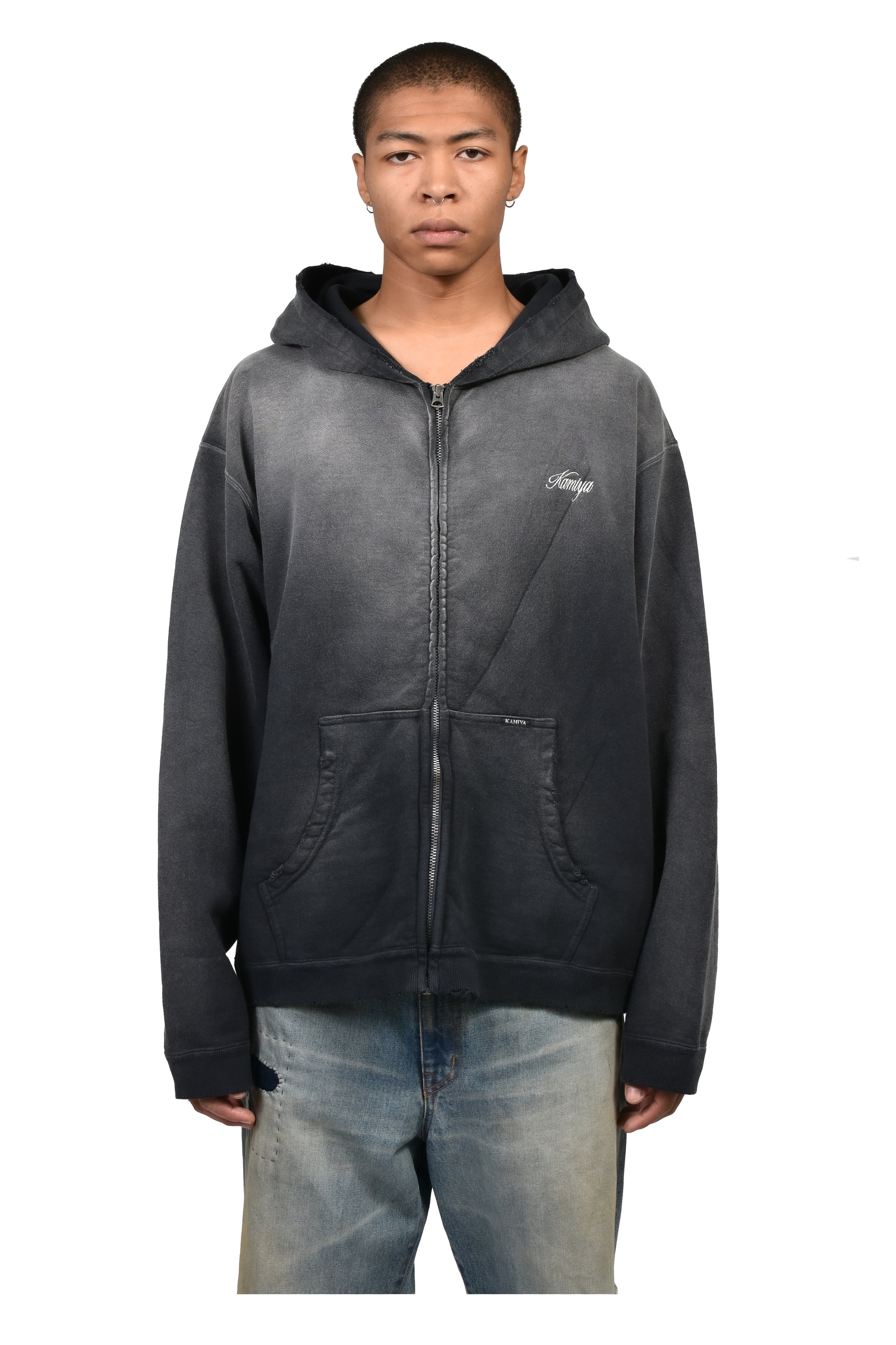 "GREATNESS ACT-COOL"EMBROIDERED ZIP HOODIE / BLK