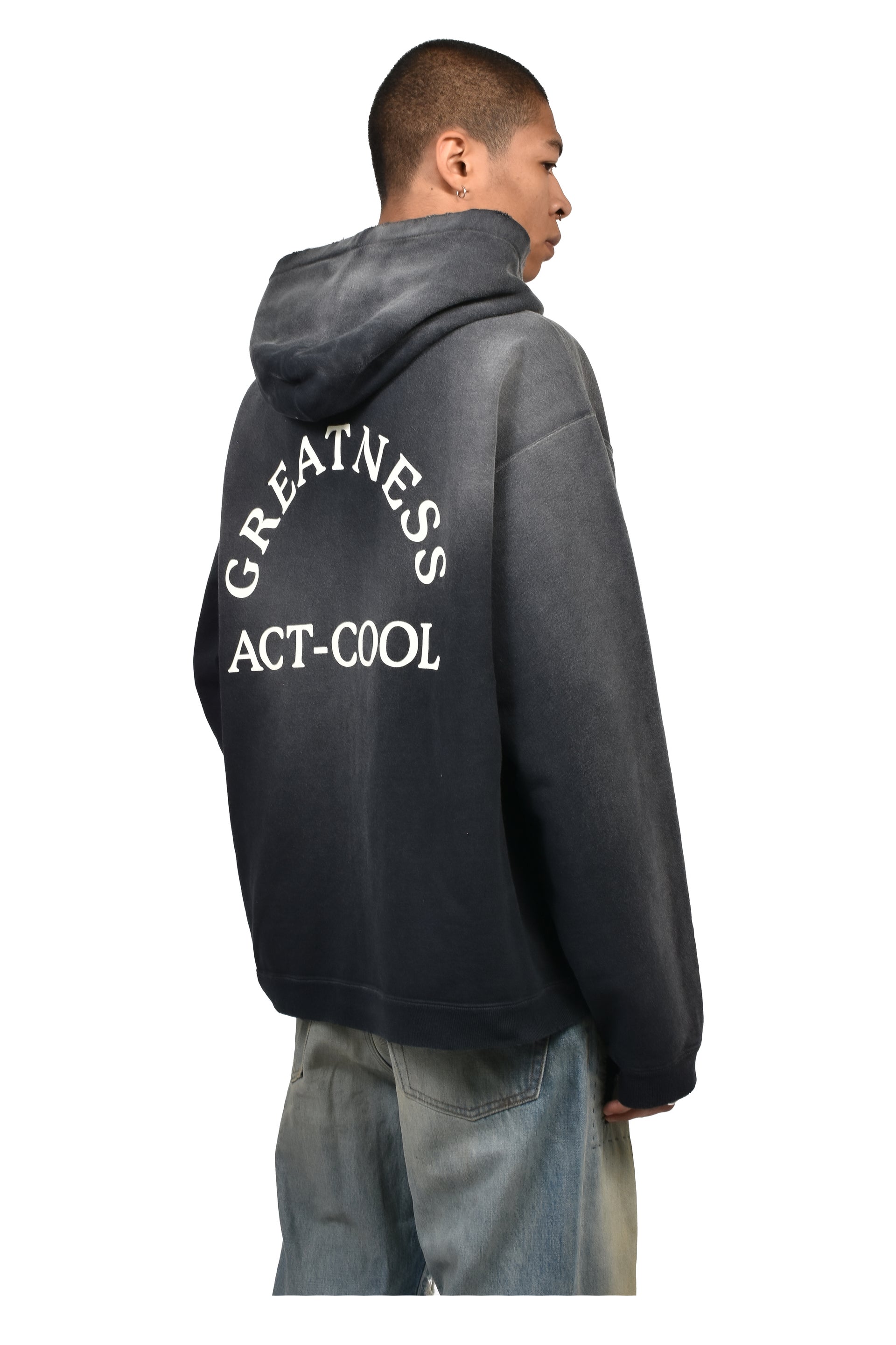 "GREATNESS ACT-COOL"EMBROIDERED ZIP HOODIE / BLK
