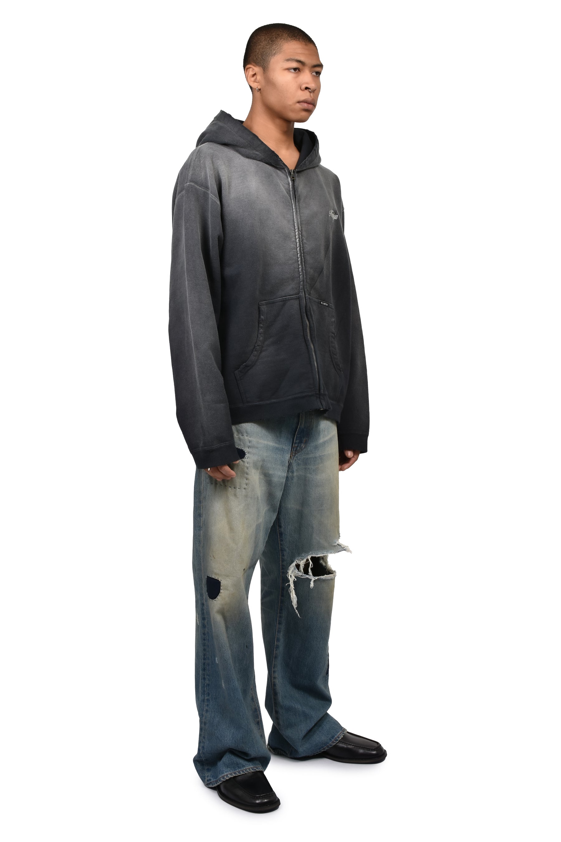 "GREATNESS ACT-COOL"EMBROIDERED ZIP HOODIE / BLK