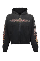 "FLAME KMY" ZIP SHORT HOODIE / BLK