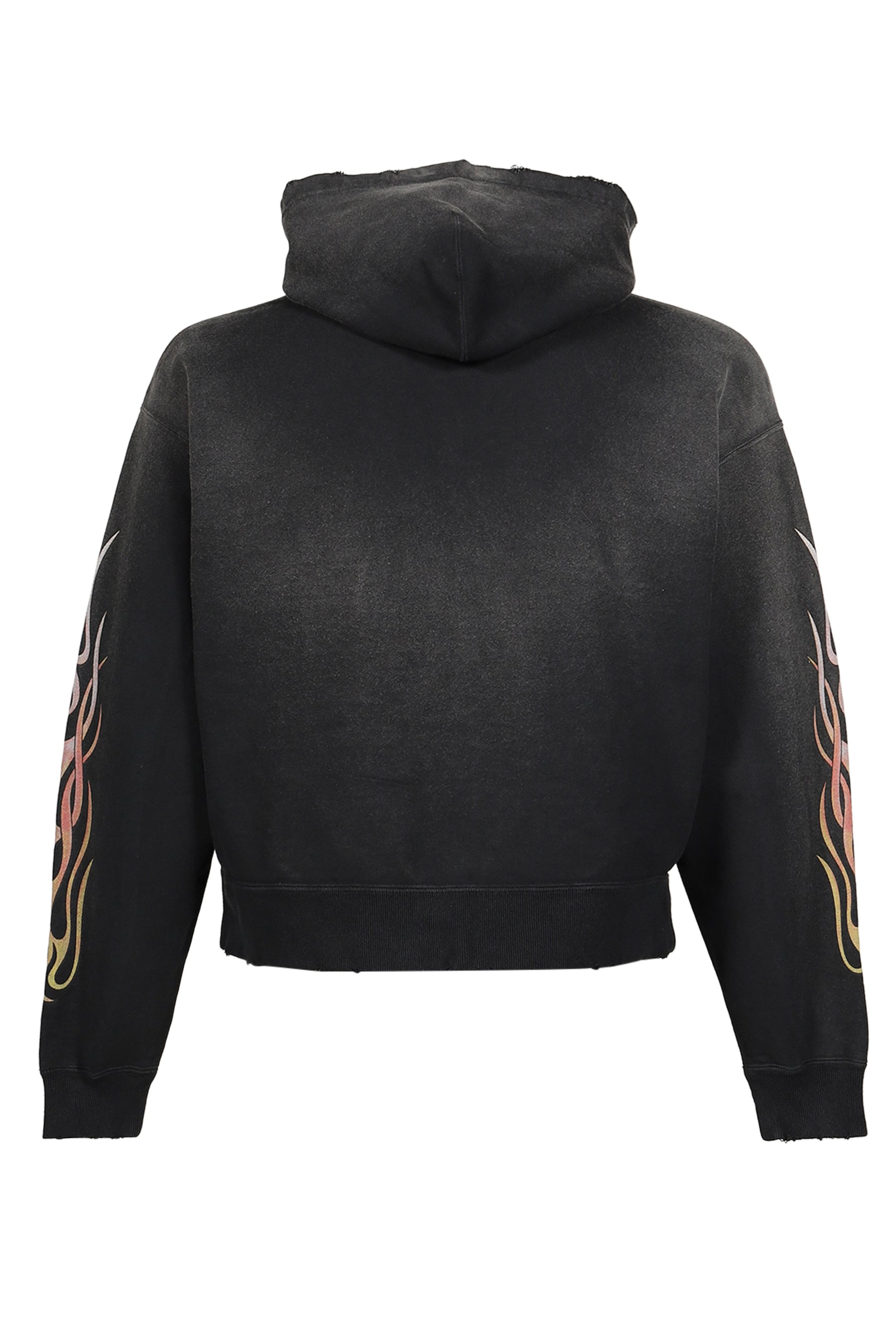 "FLAME KMY" ZIP SHORT HOODIE / BLK