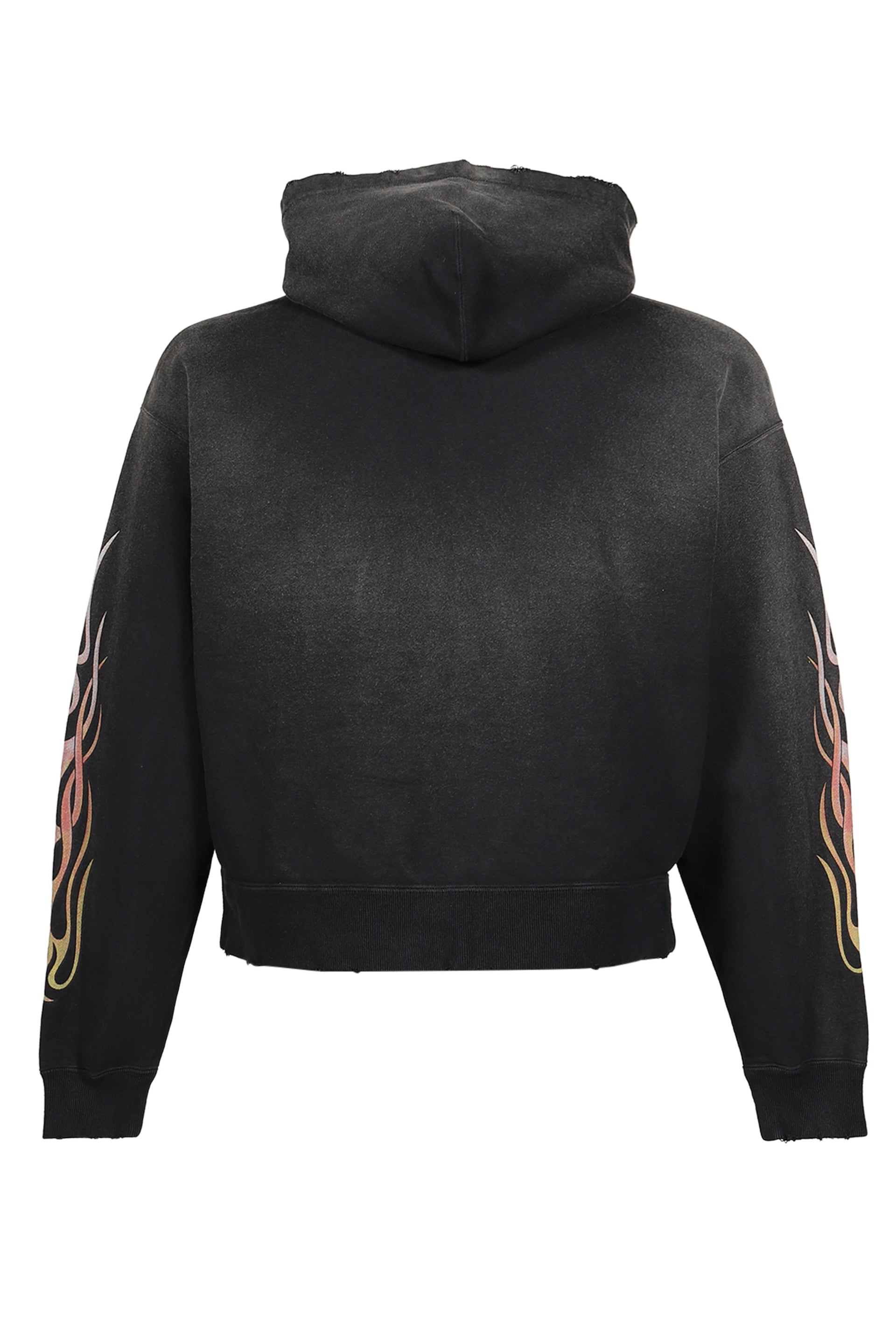 "FLAME KMY" ZIP SHORT HOODIE / BLK